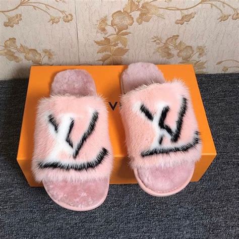 lv furry slides|LV Easy Mule With Fur .